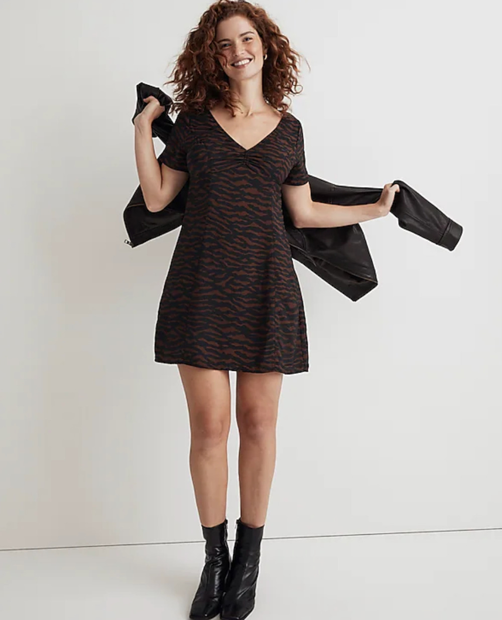 Madewell V Neck Mini Dress Abstract Animal True Black Zebra Viscose US 2 NWT